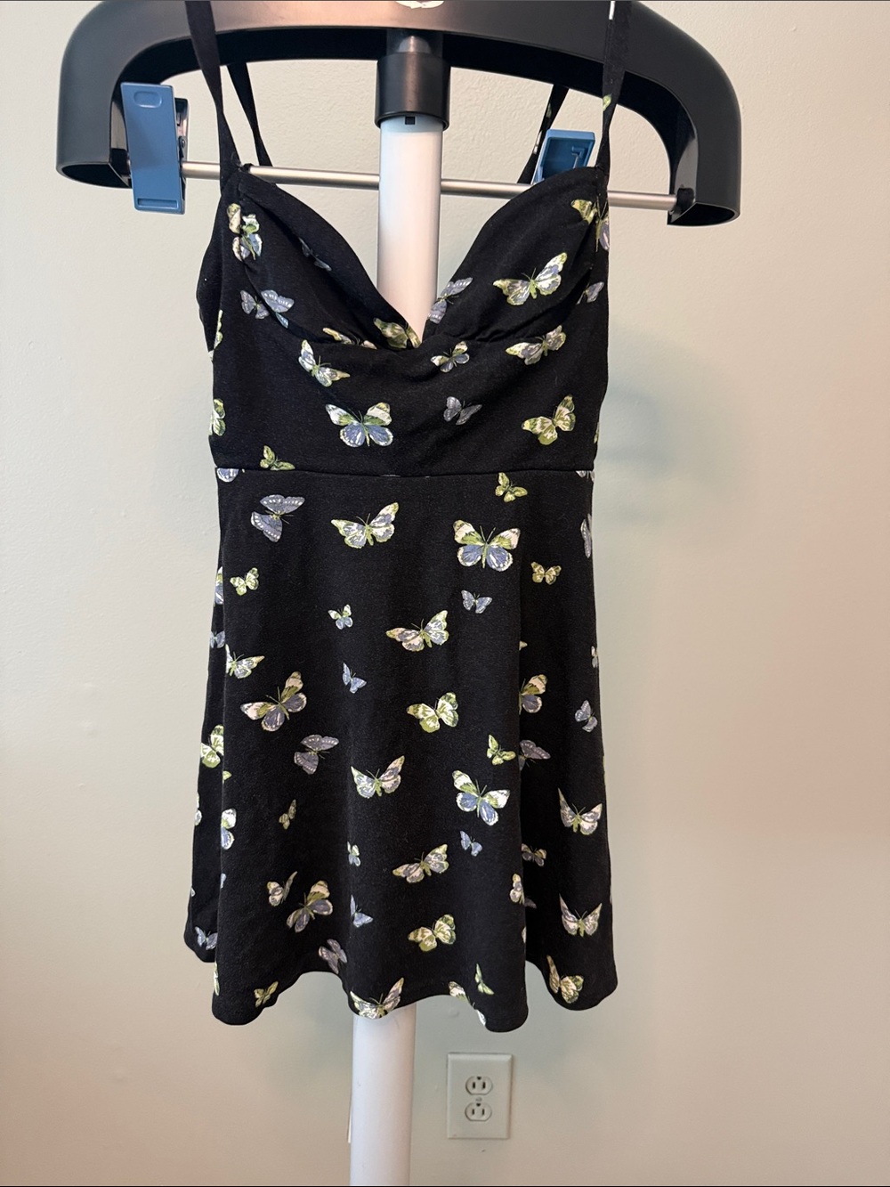 Urban Outfitters Black Mini Dress with Yellow and White Butterfly Print